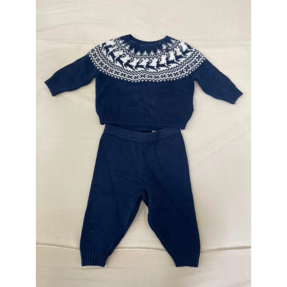 Amazon Essentials x Sofia Grainge Navy Fair Isle Knit Sweater and Pants Set 3-6M
